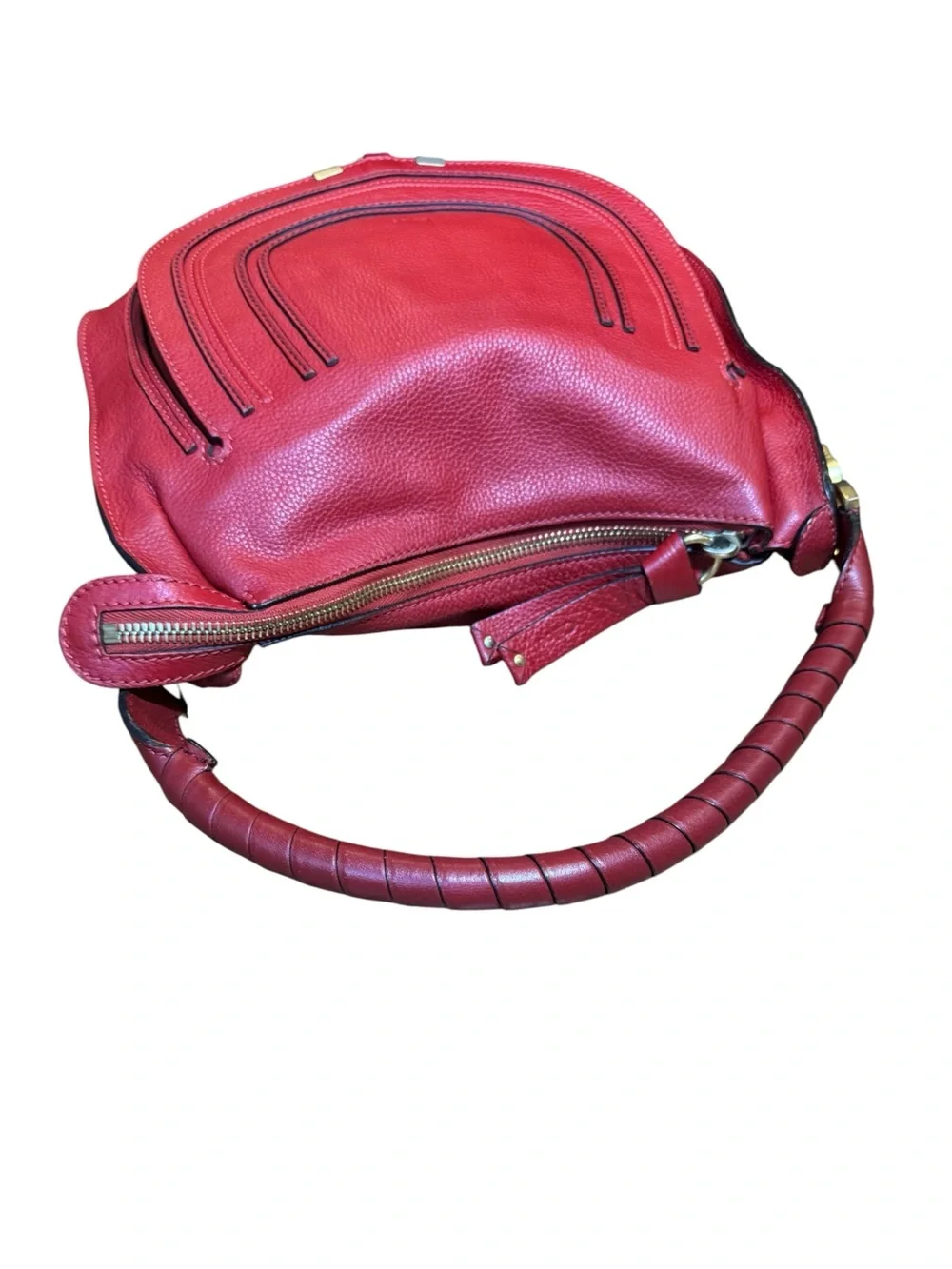 Chloe Red Leather Marcie Saddle Hobo Bag Auth
